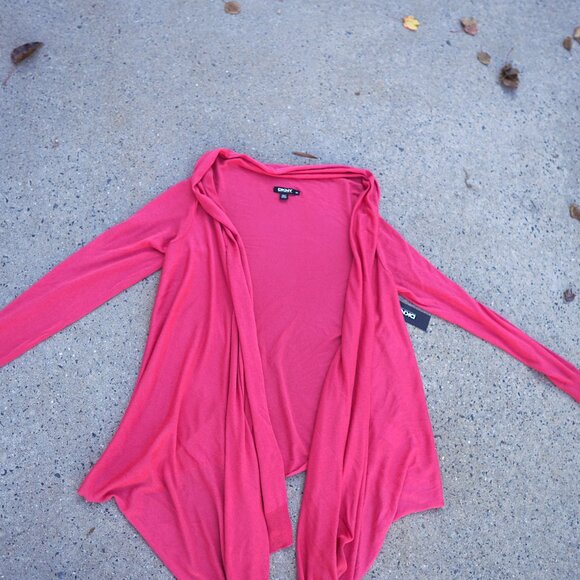NWT DKNY Silk Cashmere Cardigan M/L Pink High-Low Open Front Cozy Knit $195 - Picture 11 of 16